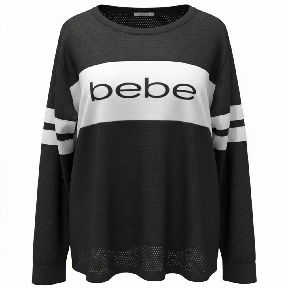 Bebe | Women’s Y2K Black and White Long Sleeve Knit Sport Top | 2X